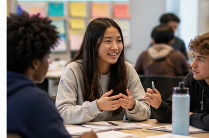 Illustrative image of high school students participating in an interactive workshop exercise
