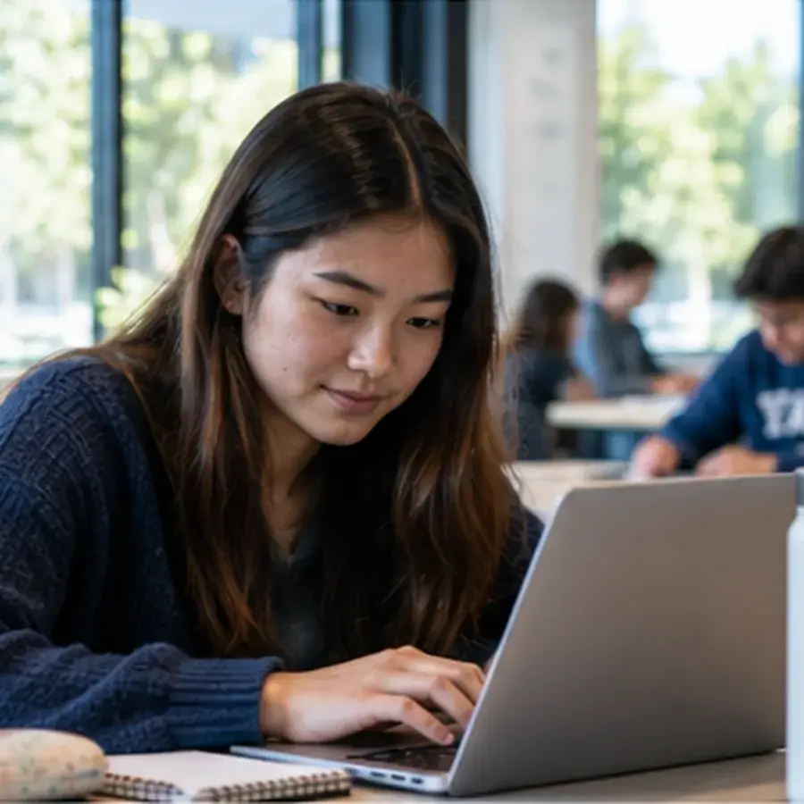 Teen working independently on a laptop