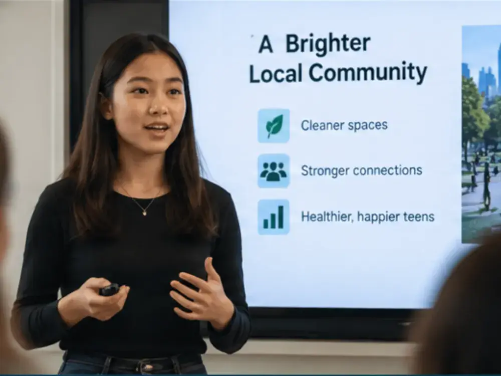 Student presenting a project solution